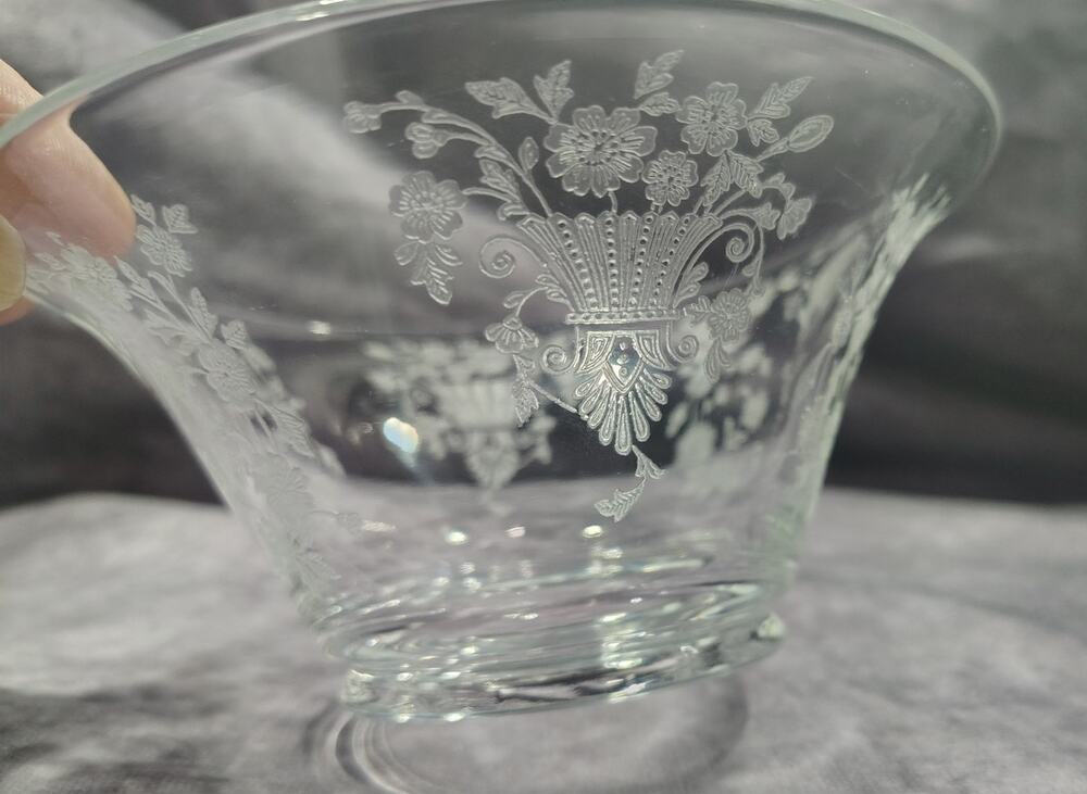 Vintage Duncan & Miller First Love Crystal Bowl GLOWS Under UV Light